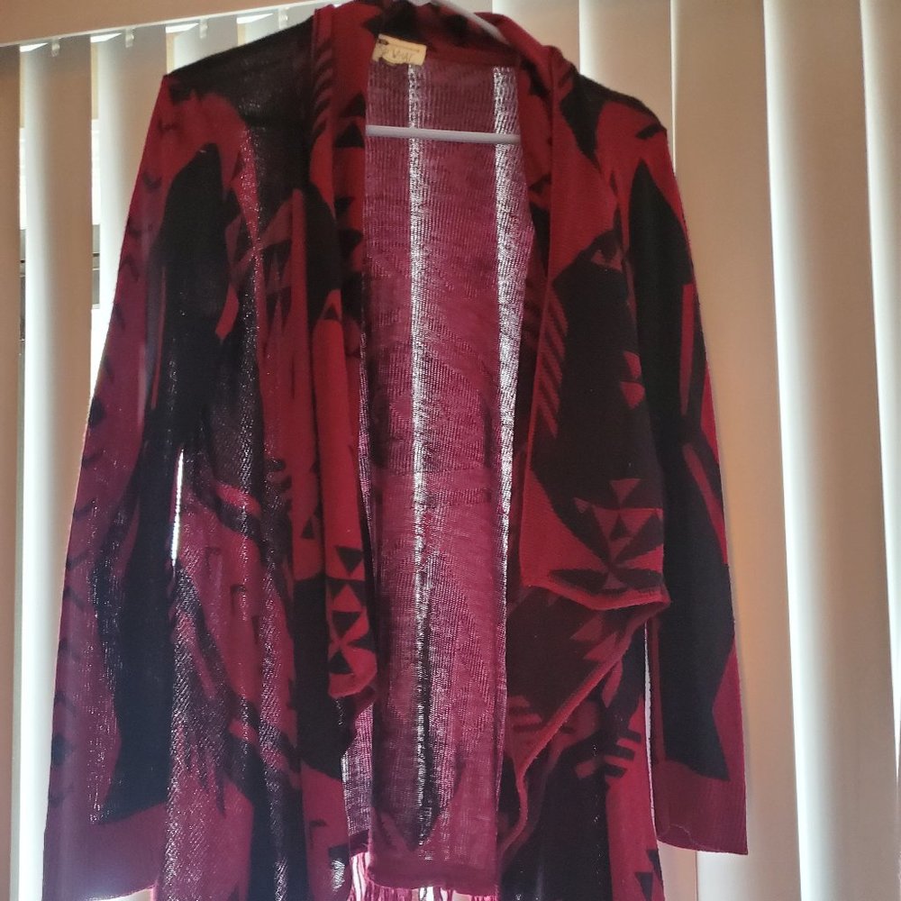 Boho Dark Red/Blue Women's Fringe Cardigan